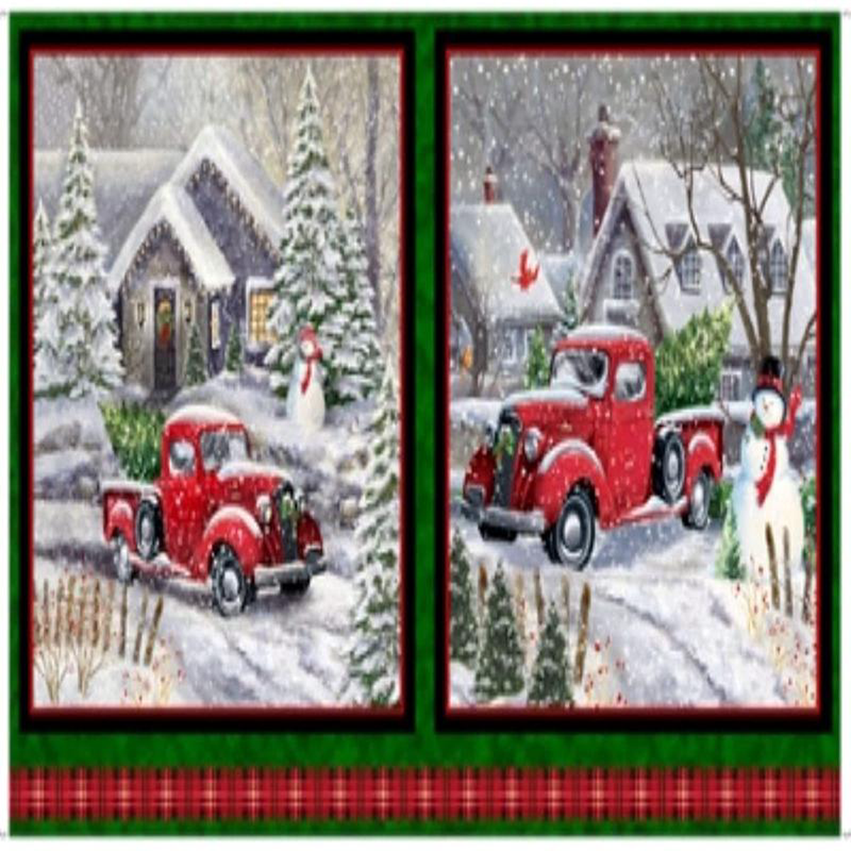 Winter Greetings Red Truck Panel 248243 Gina Jane Lee Quilting Treasures Cotton Fabric