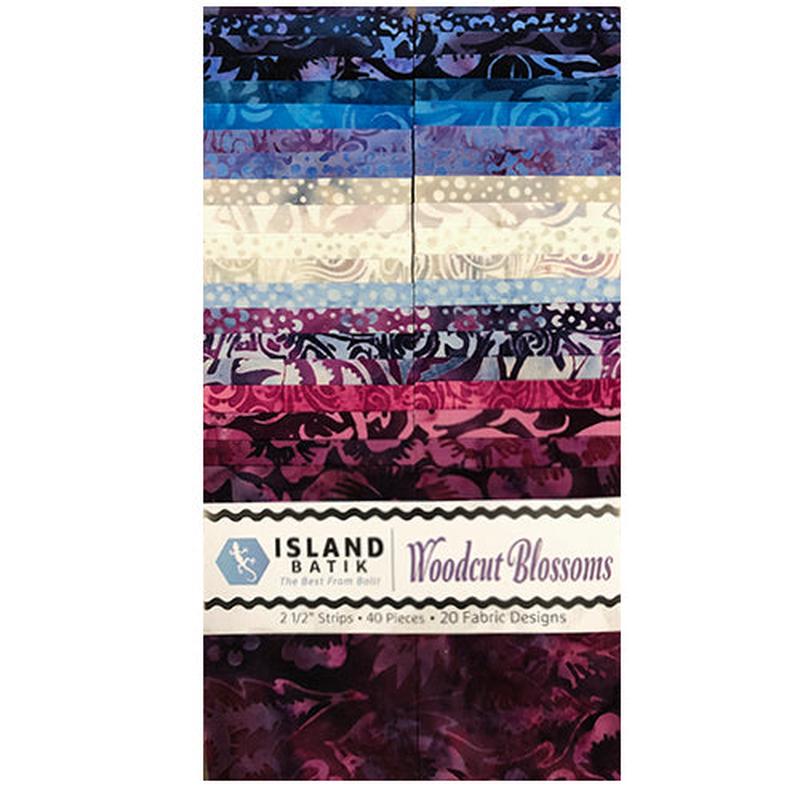 Woodcut Blossoms 2.5" Strips Island Batik Fabric