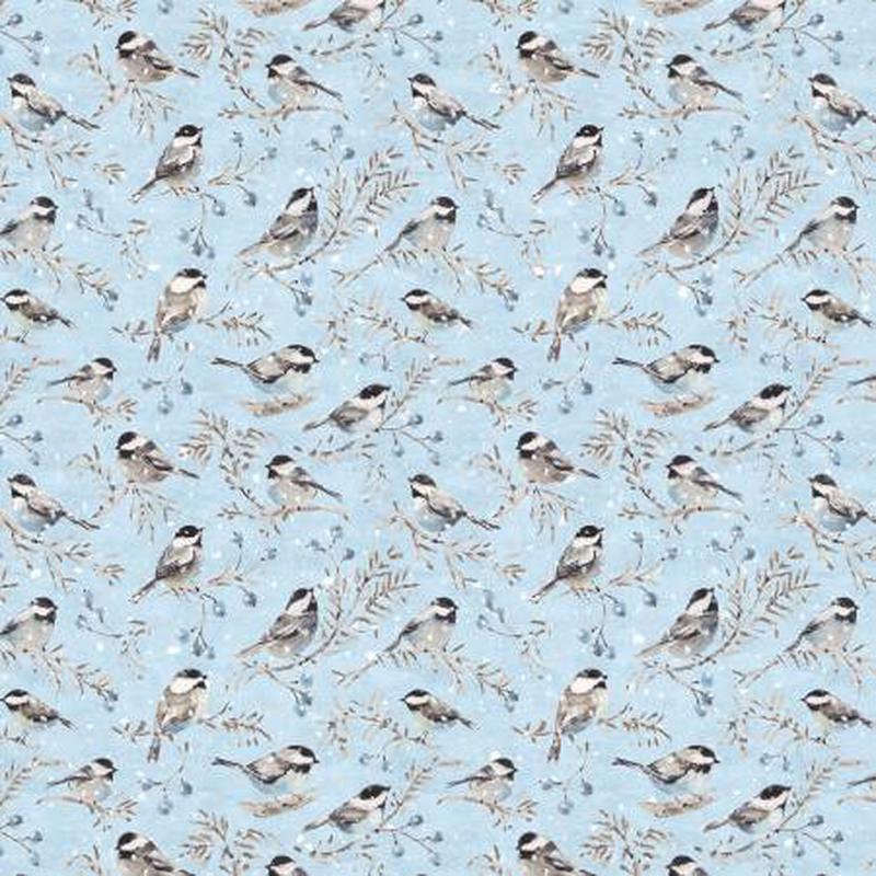 Woodland Frost Birds and Berries Blue Lisa Audit Wilmington Prints Quilting Fabric WP-17785-421 1/2