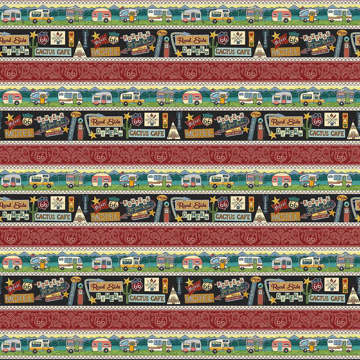 Adventure Awaits Border Stripe Black Jackie Decker Blank Quilting Cotton Fabric