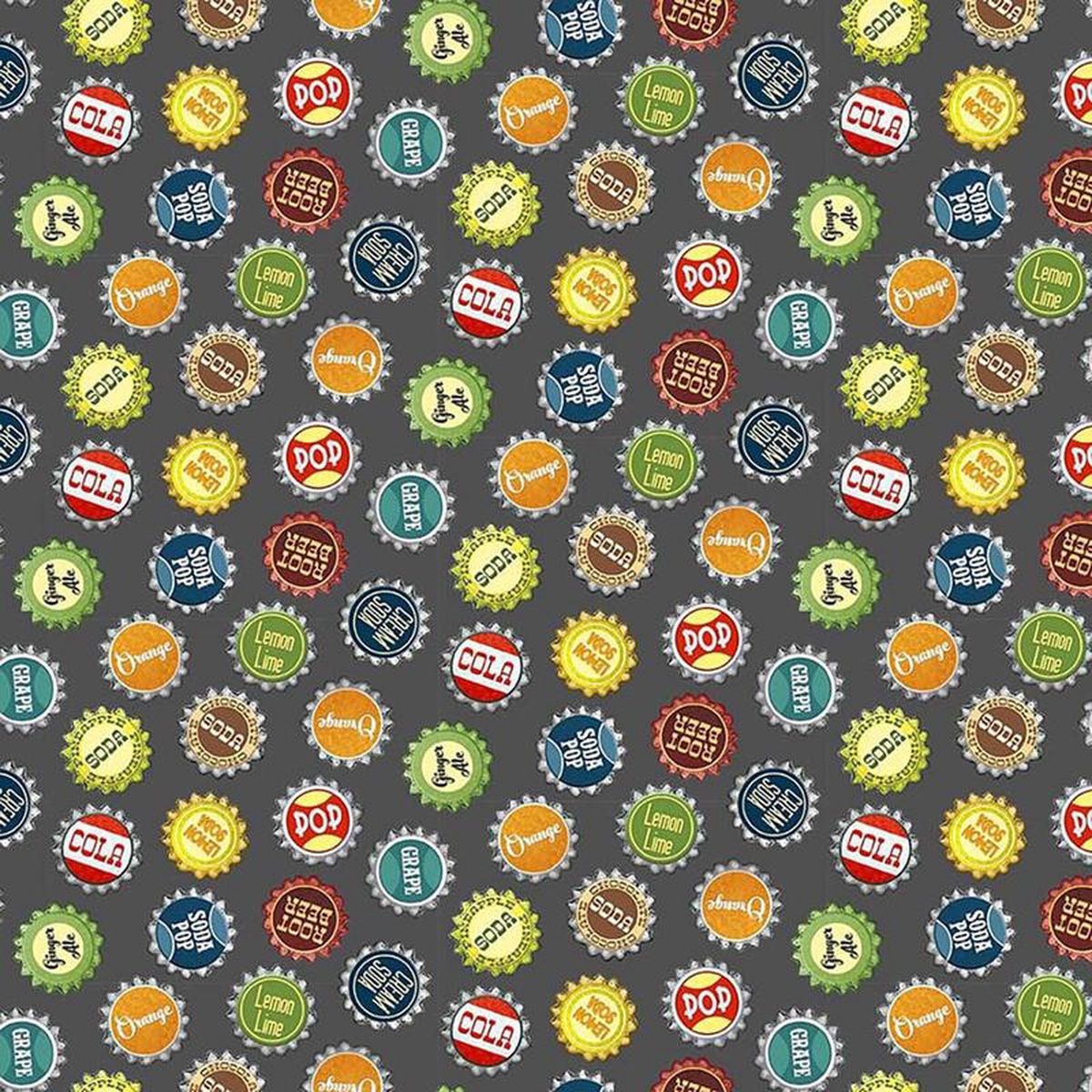 Adventure Awaits Tossed Bottle tops Gray Jackie Decker Blank Quilting Cotton Fabric