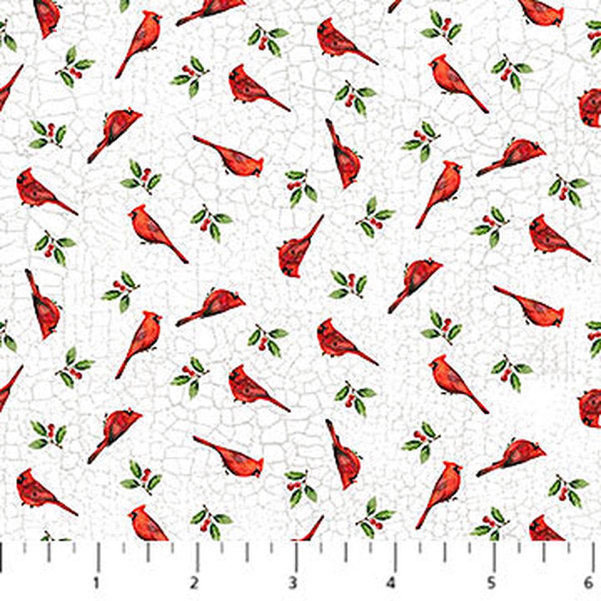 Winter Song Mini Birds White Multi Deborah Edwards Northcott Cotton Fabric NC-27805-10