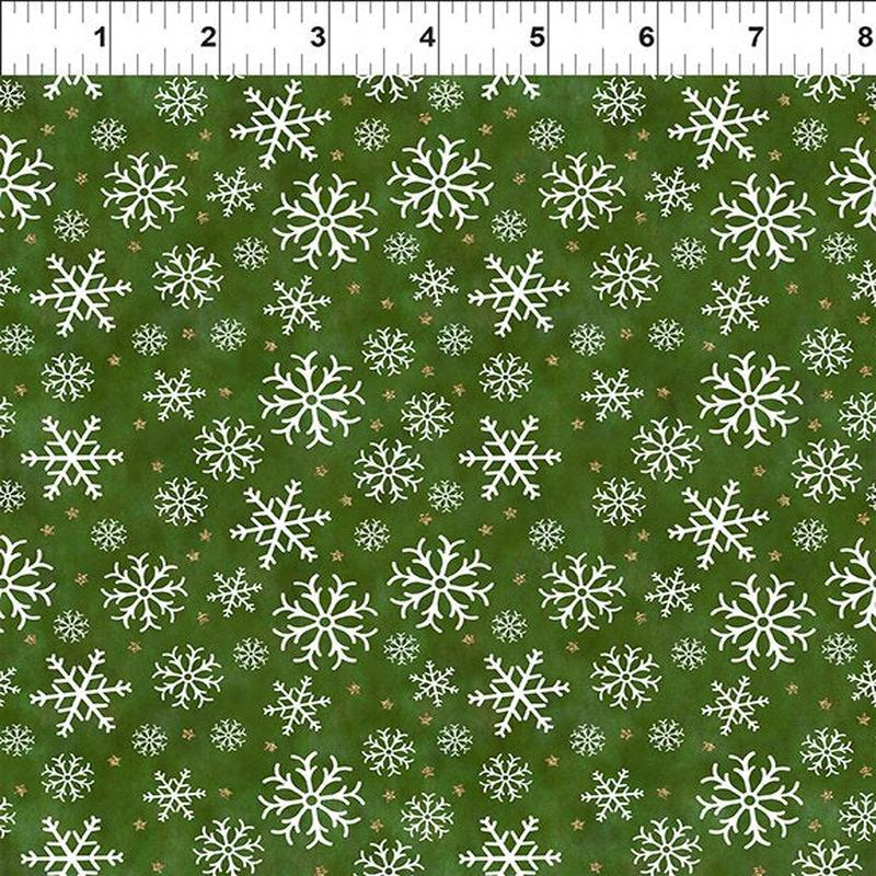 Winter Solstice II Snowflakes Green Gold Metallic In the Beginning Fabric Cotton Fabric ITB-11WS-3M 1/2