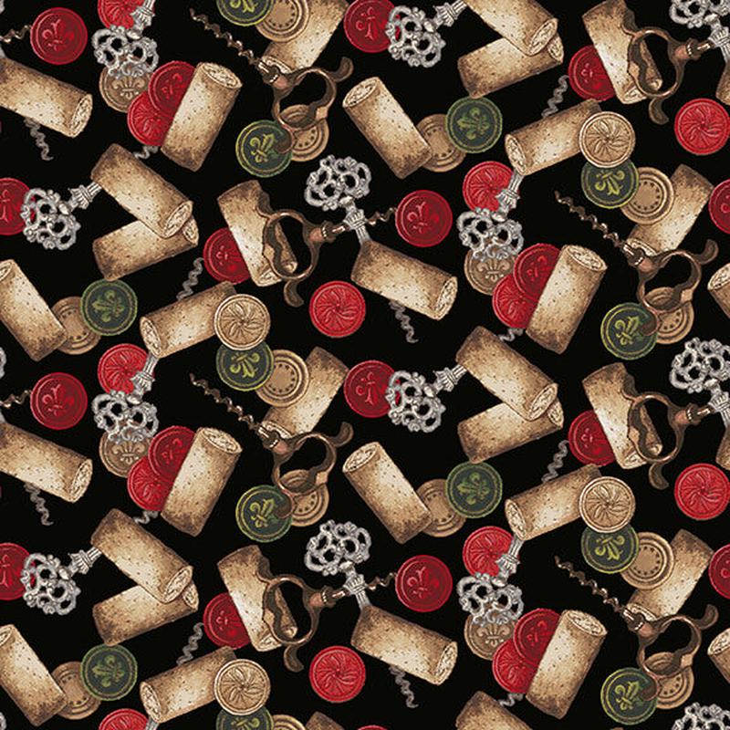 After Five Tossed Corks and Corkscrews Multi Mary Beth Baker Henry Glass Cotton Fabric HG-346-98 1/2