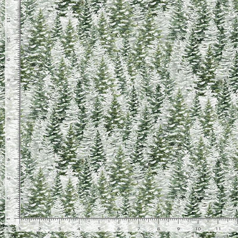 Winter Wonderland Snowy Pine Trees Forest Katie Hennagir Timeless Treasures Cotton Fabric TT-KATIE-CD3694-FOREST