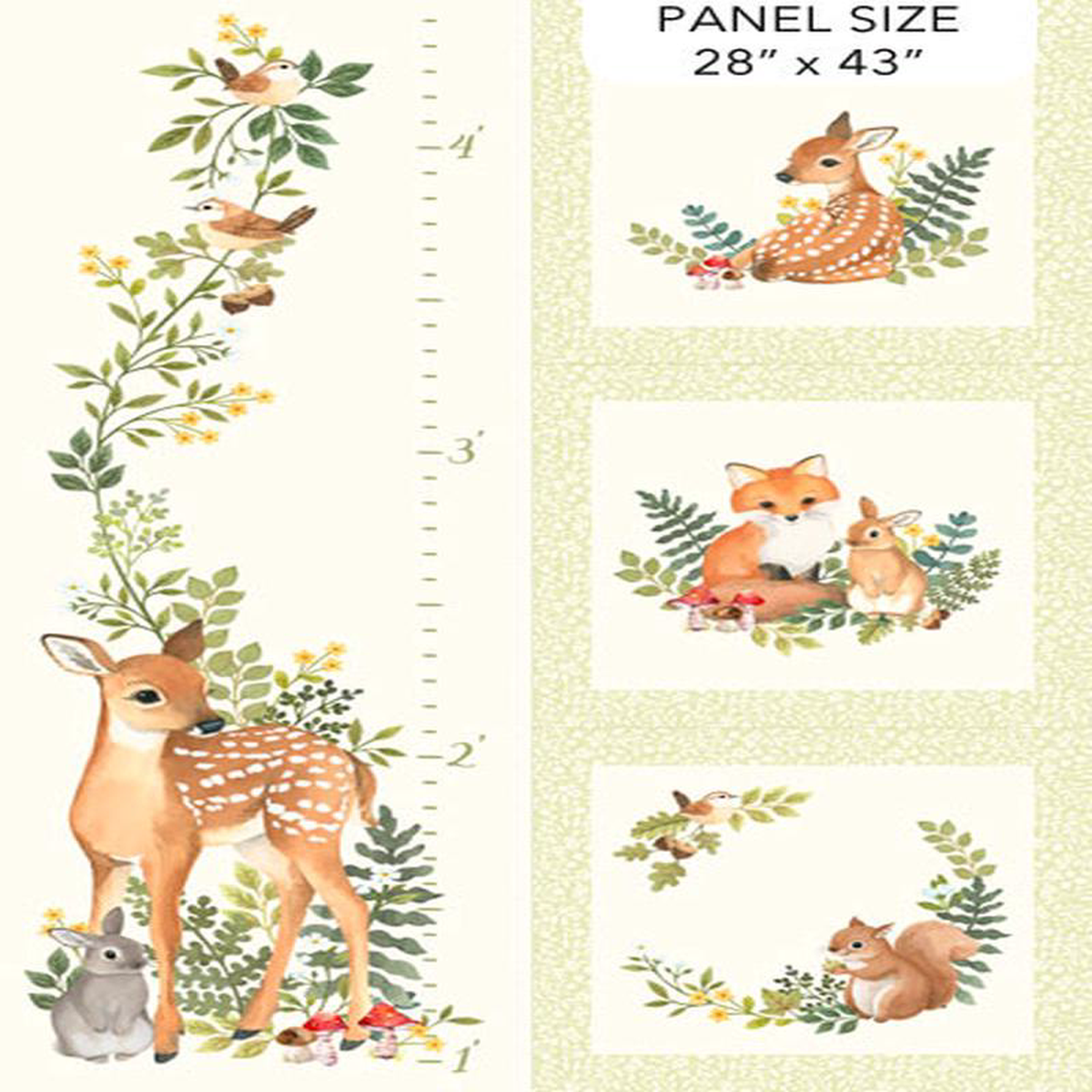 Woodland Babes Growth Chart Panel 288243 Cream Multi Kathryn Christensen Northcott Cotton Fabric