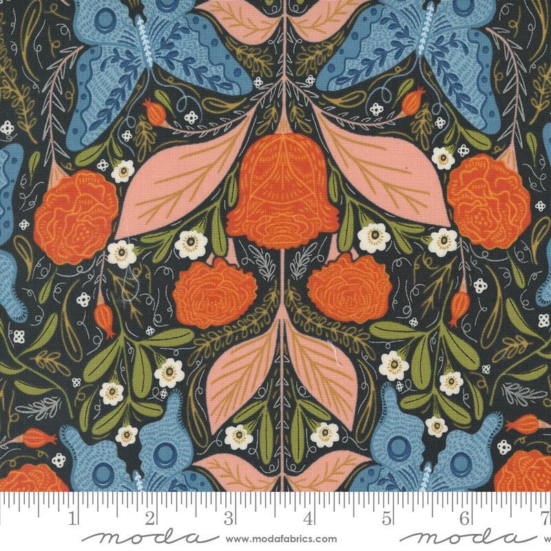 Woodland Wonder Vintage Butterfly Floral Midnight Black Moda Cotton Fabric