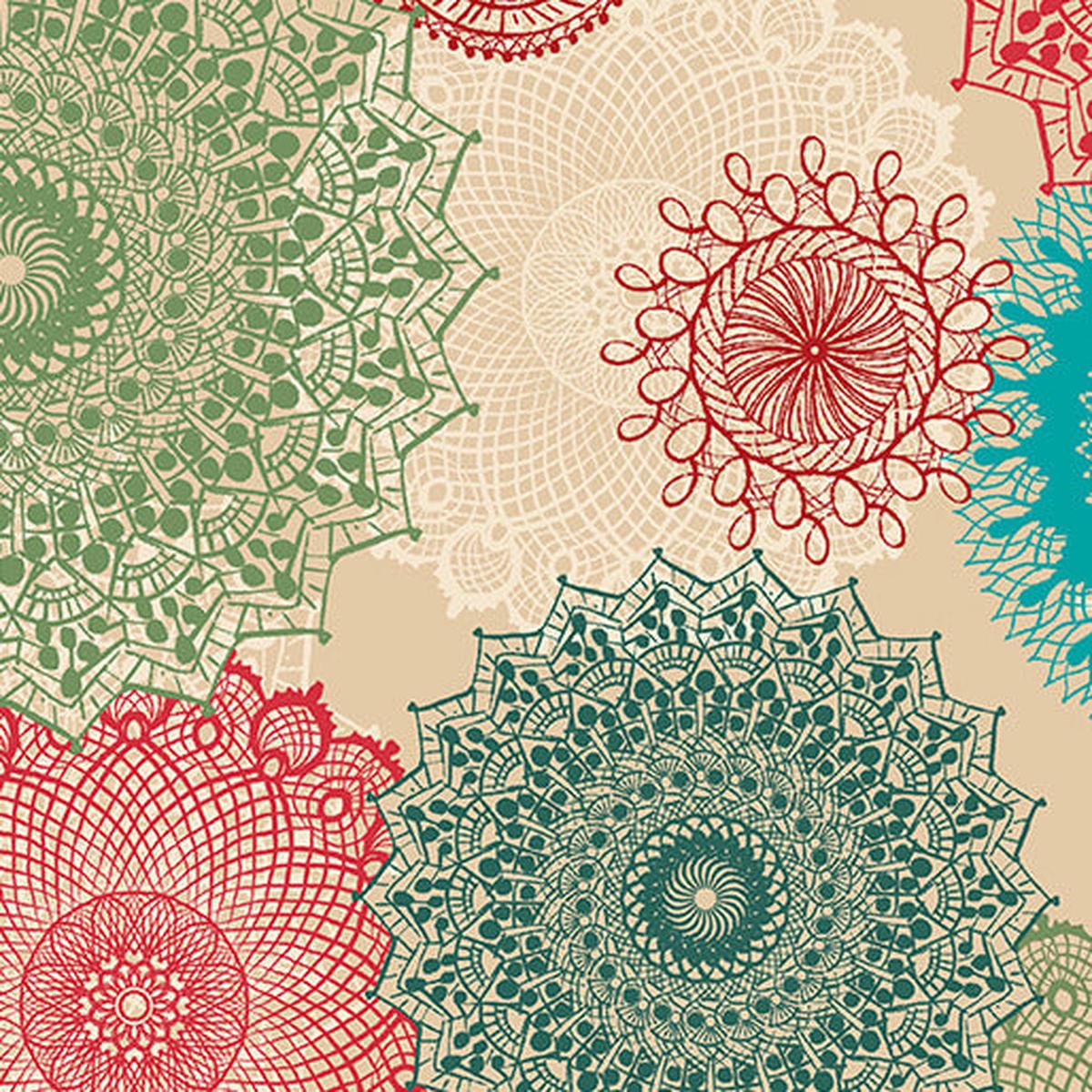 Winter Haven Dancing Doilies Multi Rachel Rossi Benartex Cotton Fabric BE-16790-99