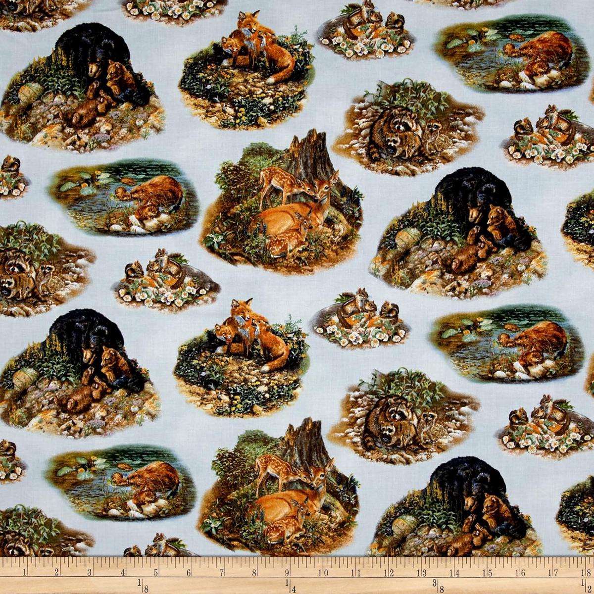 Woodland Families Scenic Blue Elizabeth's Studio Cotton Fabric