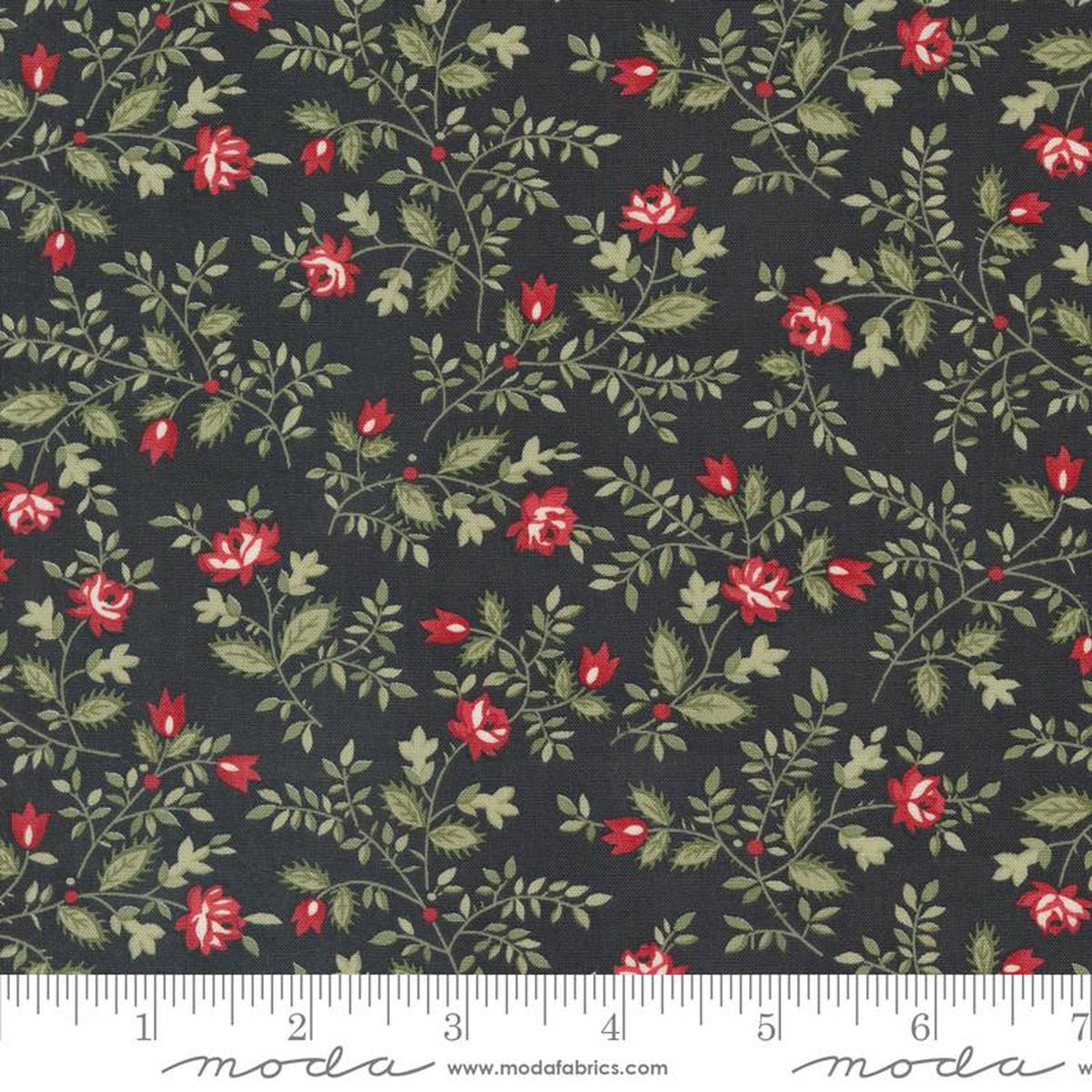 A Christmas Carol Silent Night Small Floral Ebony Black 3 Sisters Moda Cotton Fabric 1/2