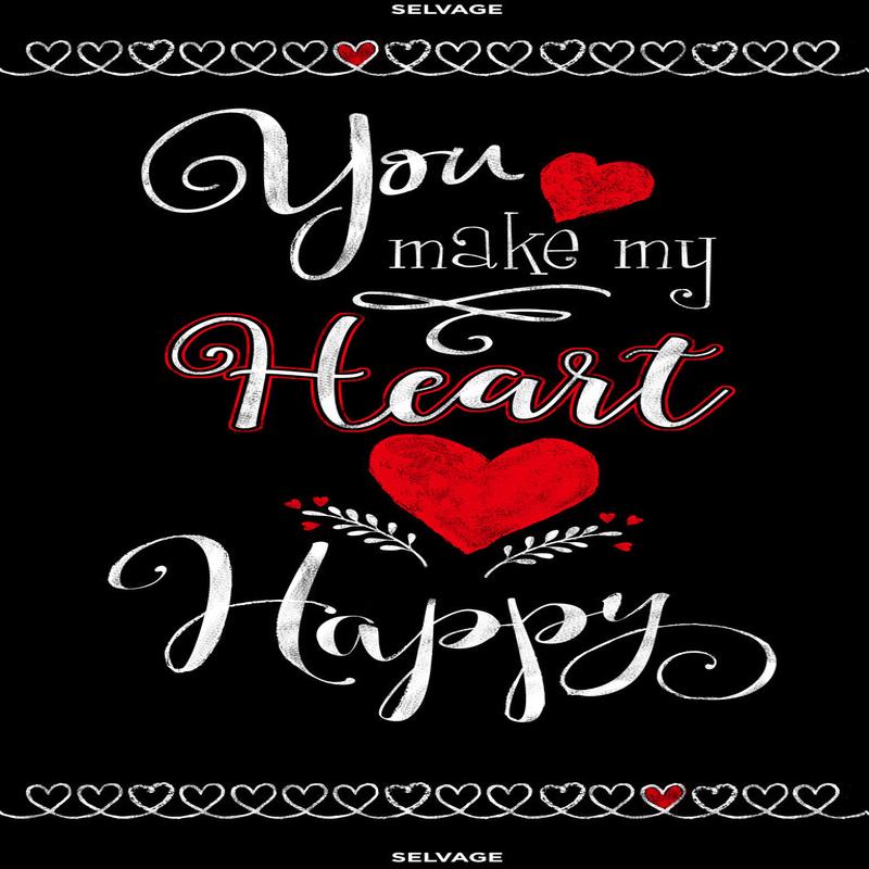 You Make My Heart Happy Panel 24" Black Gail Cadden Timeless Treasures Cotton Fabric TT-C7740-Black