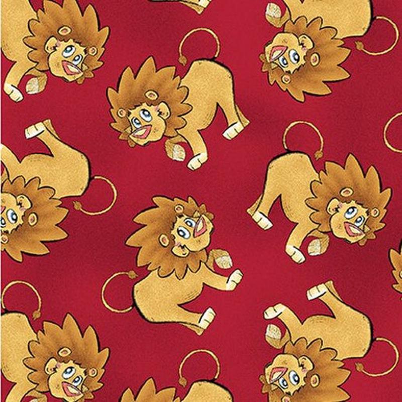 A Jungle Story Tossed Lions Red Eric Sturtevant Studio E Cotton Fabric