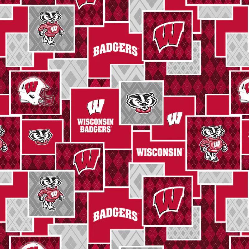 Wisconsin Badgers NCAA College Argyle Boxes Sykel Cotton Fabric SYK-WIS-1371 1/2