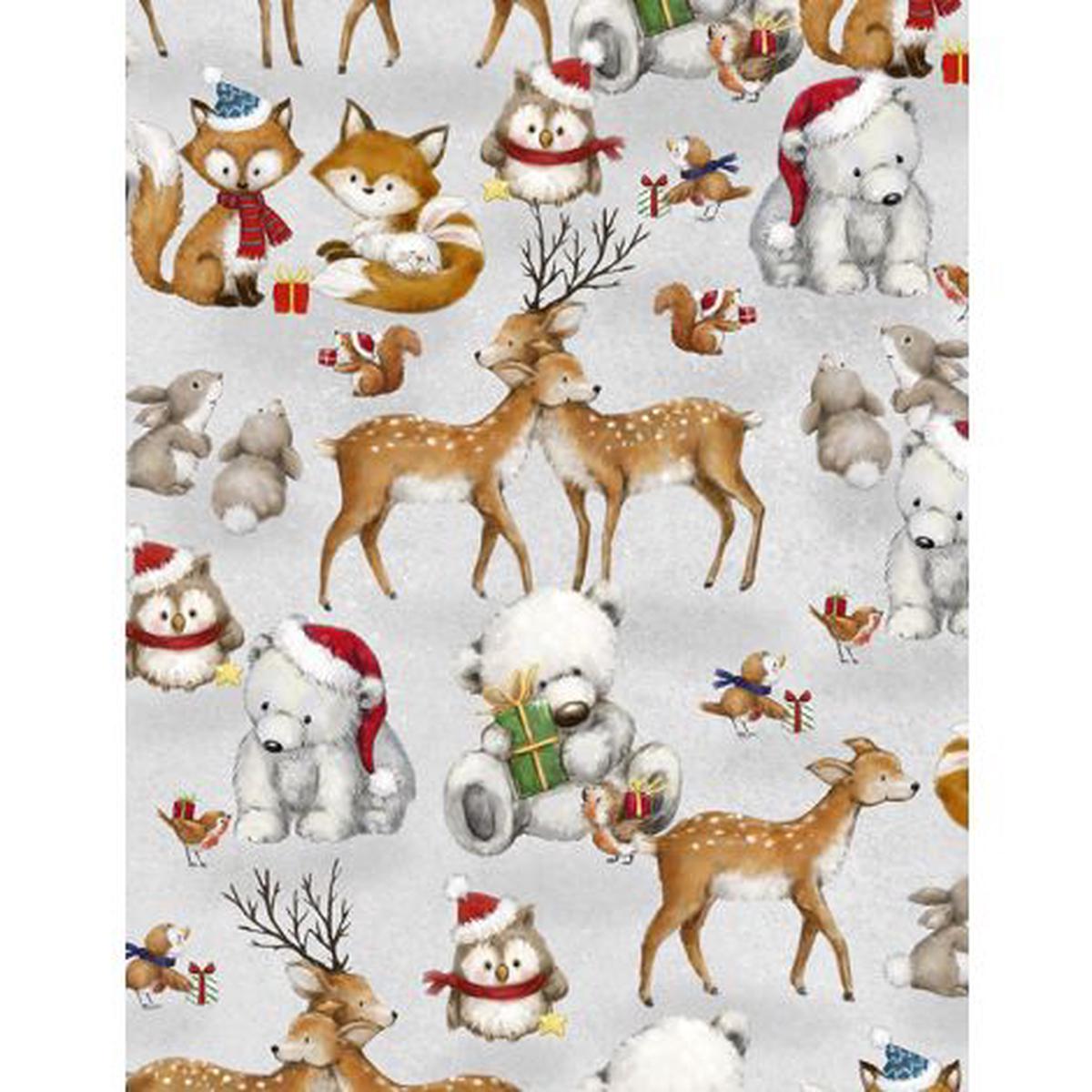 Woodland Gifts Critter Couples Gray Makiko Wilmington Prints Cotton Fabric WP-3043-45166-921