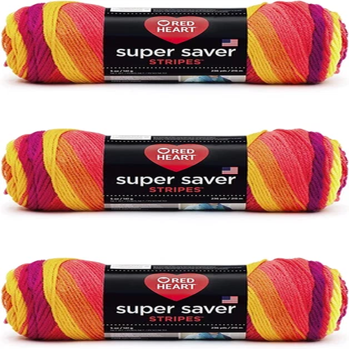Red Heart Super Saver Yarn, 3 Pack, Fruity Stripe 3 Count