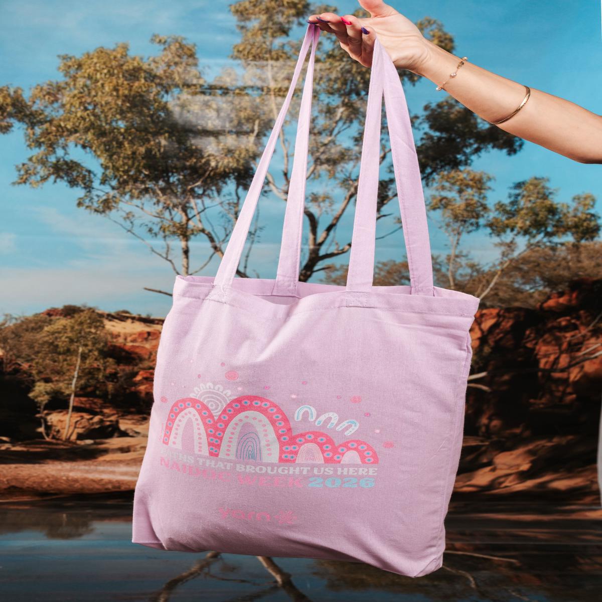 Paths That Brought Us Here NAIDOC Week 2026 Tote Bag Lilac Long Handle Cotton Tote Bag