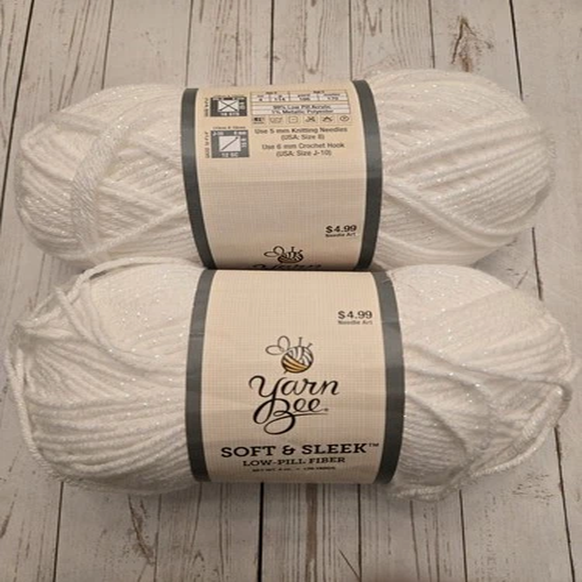Yarn Bee Soft & Sleek, Lot of 2, Color is White Sparkle, 186 yds ea, NEW