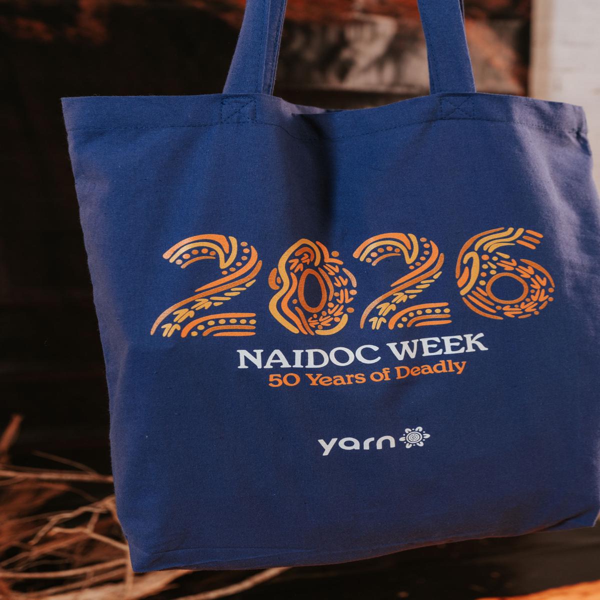 (Bulk) NAIDOC Week 2026 Dark Blue Long Handle Cotton Tote Bag