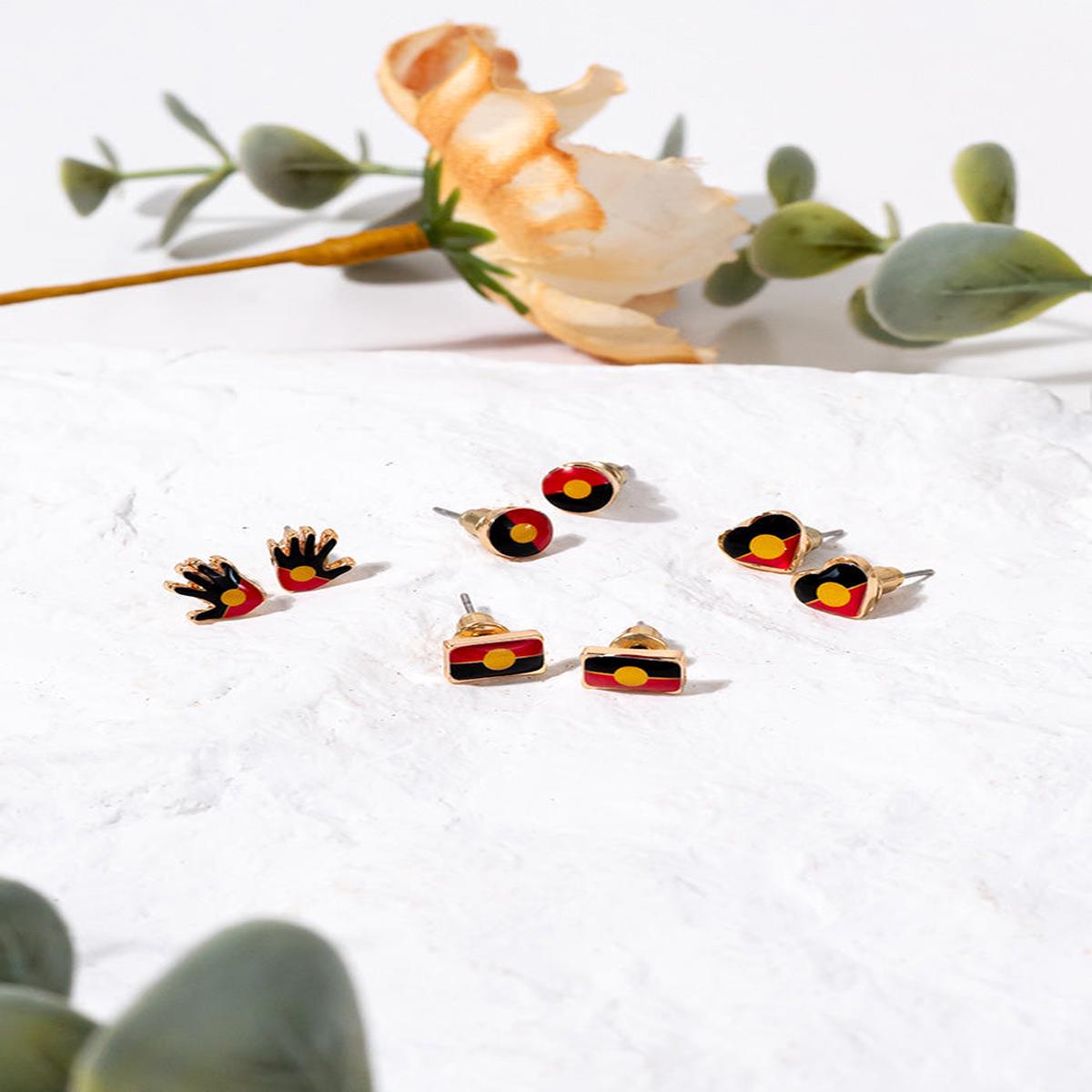 "Raise The Flag" Aboriginal Flag Stud Earrings (4 Pack)
