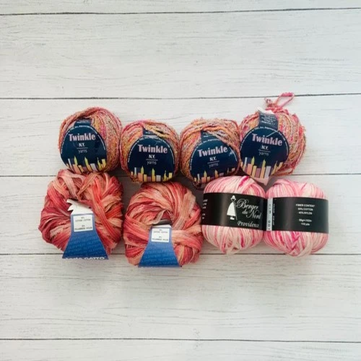 Yarn Lot Berger Du Nord, Lana Gatto, NY Yarns Textured Pink Red
