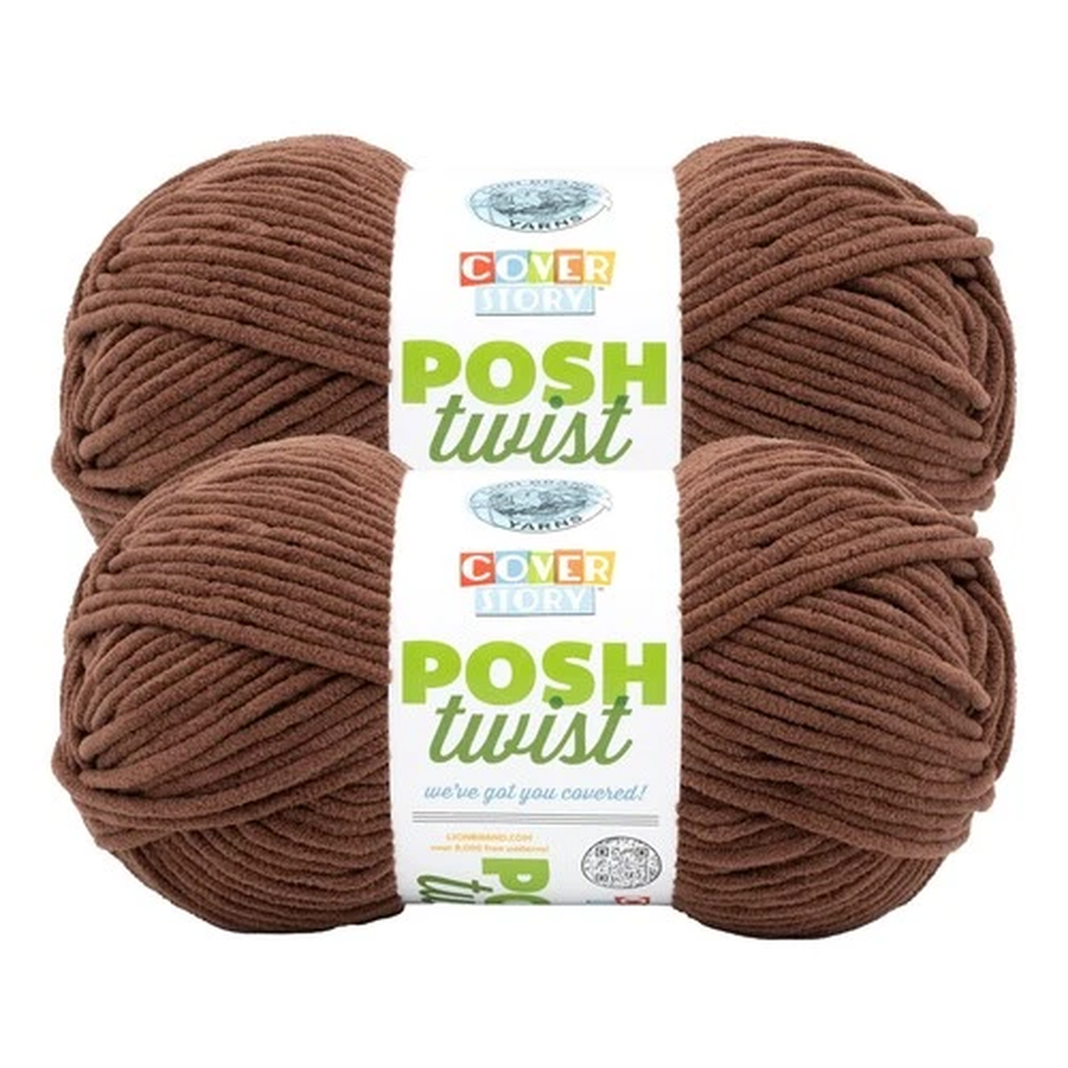 (2 Pack) Lion Brand Yarn 571-125BB Cover Story  Posh Twist Yarn, Chocolate Fudge