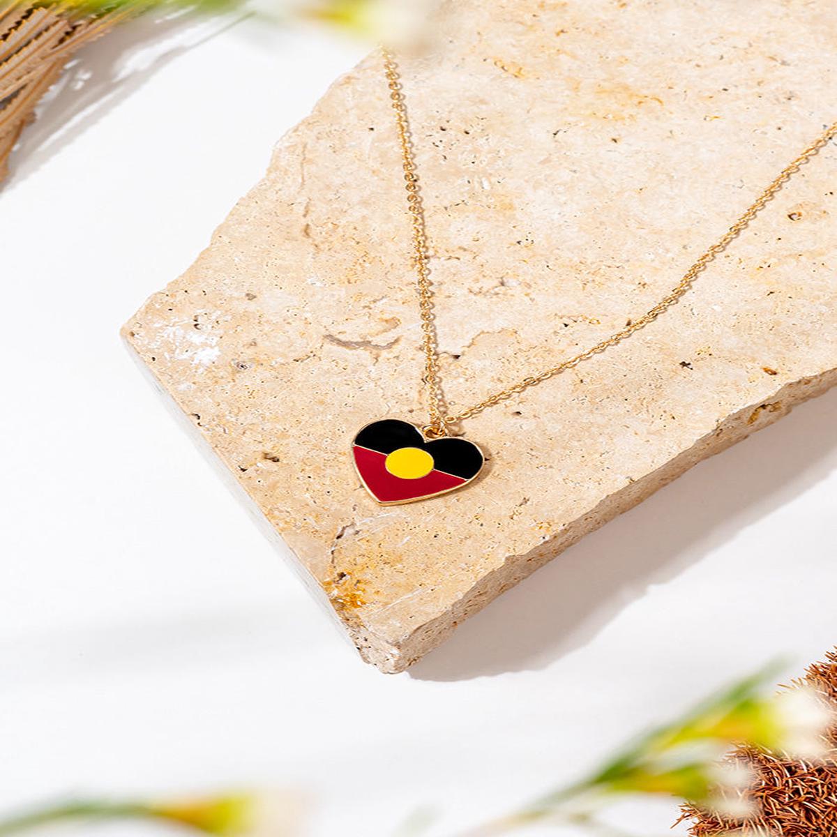 "Raise The Flag" Aboriginal Flag Heart Necklace