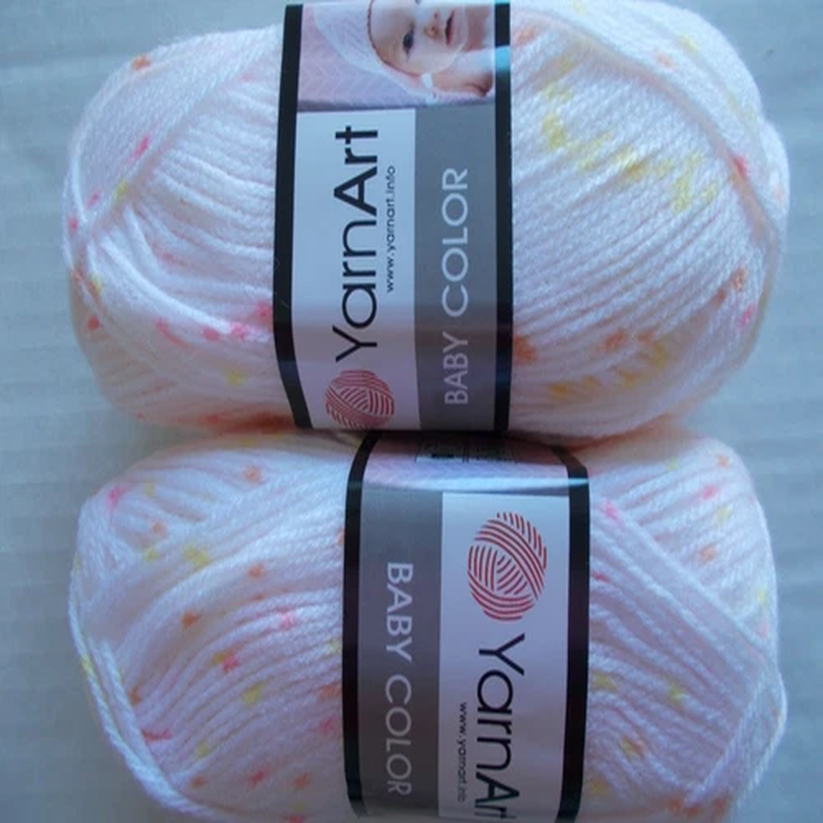YarnArt Baby Color baby yarn, white/orange/yellow lot of 2, (164 yds each)