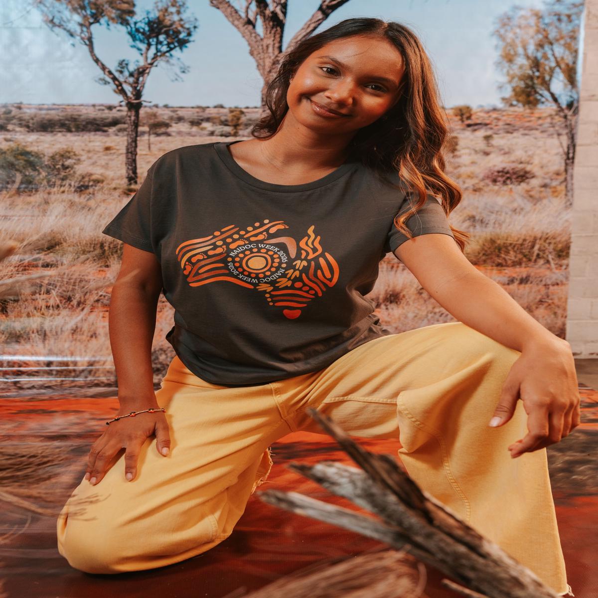 Australia NAIDOC Week 2026 Charcoal Cotton Crew Neck Women's T-Shirt