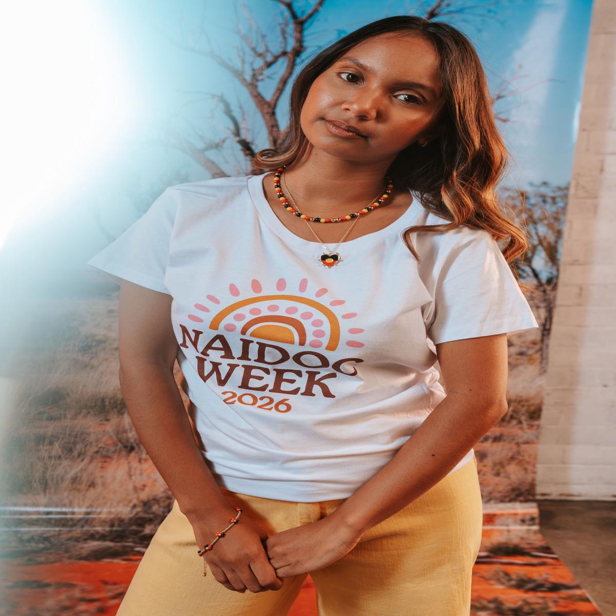 (Bulk) Core NAIDOC Week 2026 Pink and White Cotton Crew Neck Women's T-Shirt