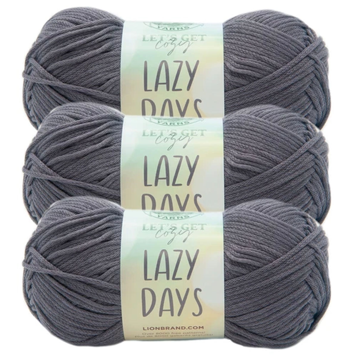 (3 Pack) Lion Brand Yarn 144-152AH Lazy Days Yarn, Pewter