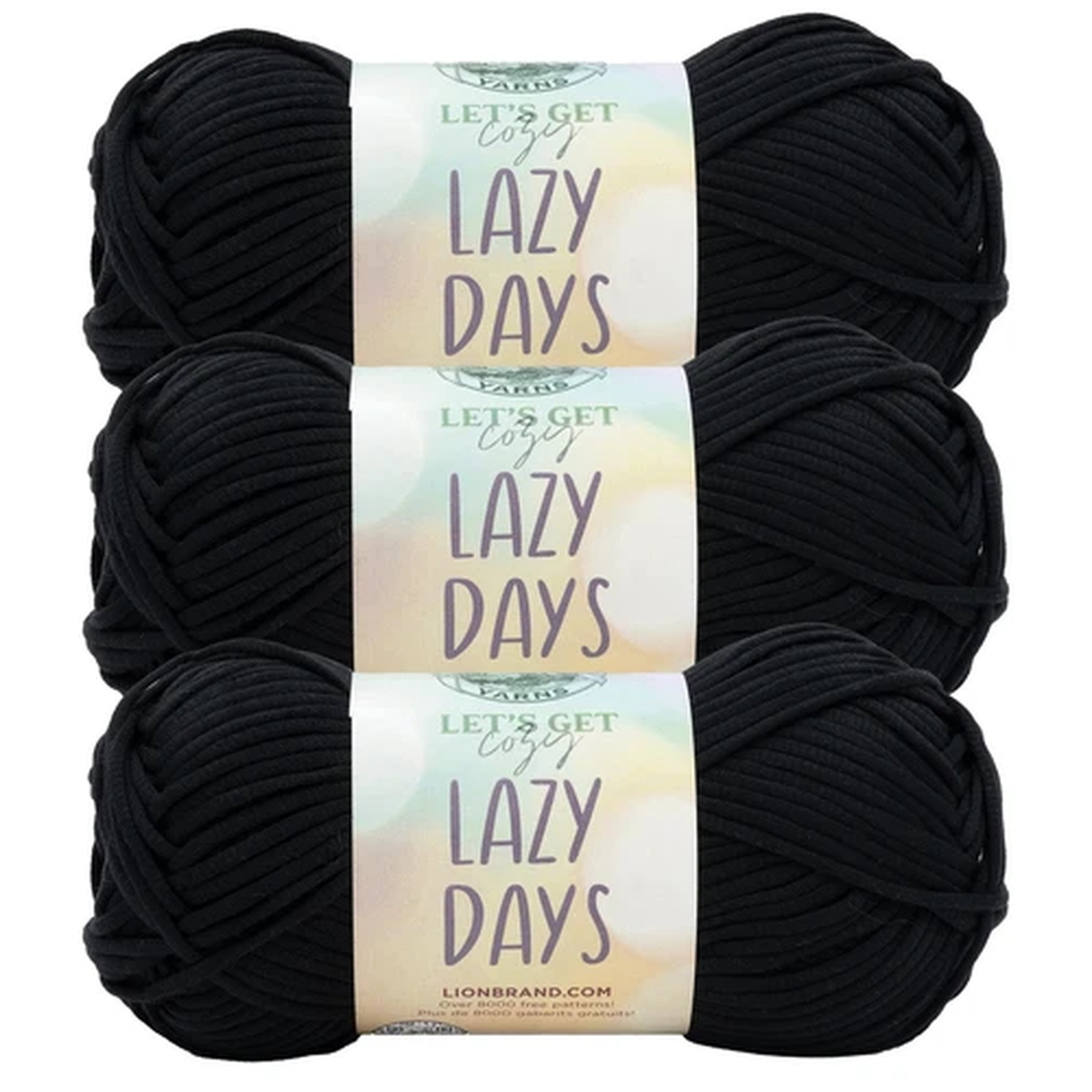 (3 Pack) Lion Brand Yarn 144-153C Lazy Days Beginner Yarn, Licorice