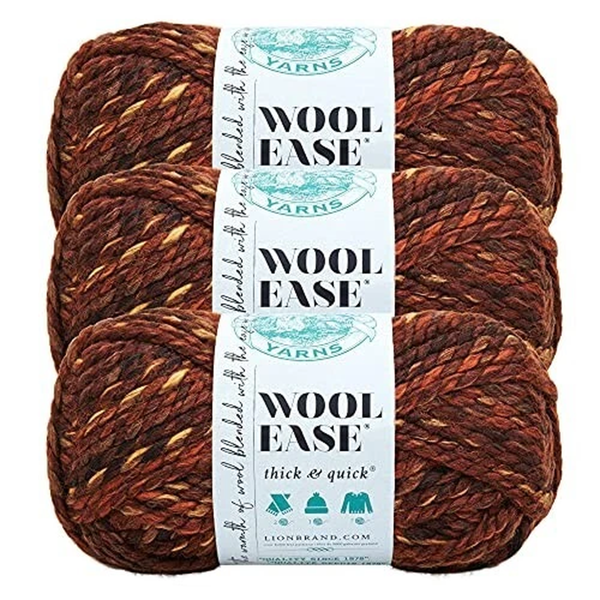 (3 Pack) Lion Brand Yarn 640-501A Wool-Ease Thick & Quick Bulky Yarn, Sequoia
