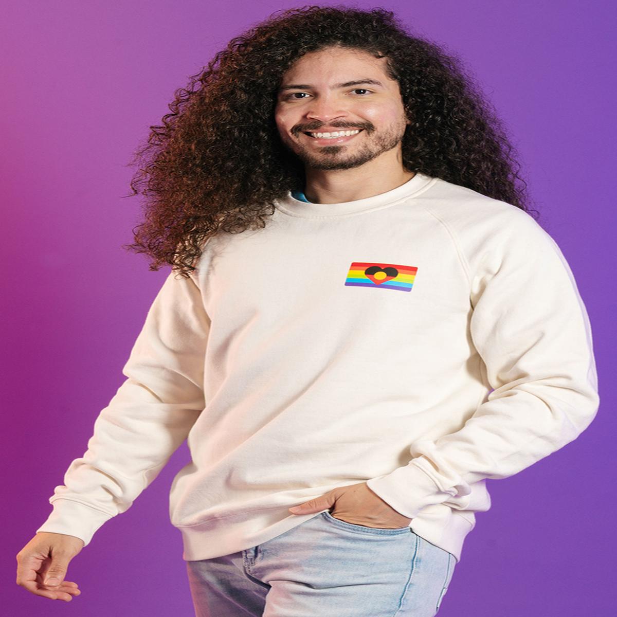 Pride Flag Ecru Cotton Blend Crew Neck Unisex Sweatshirt - Pride Worn Proudly