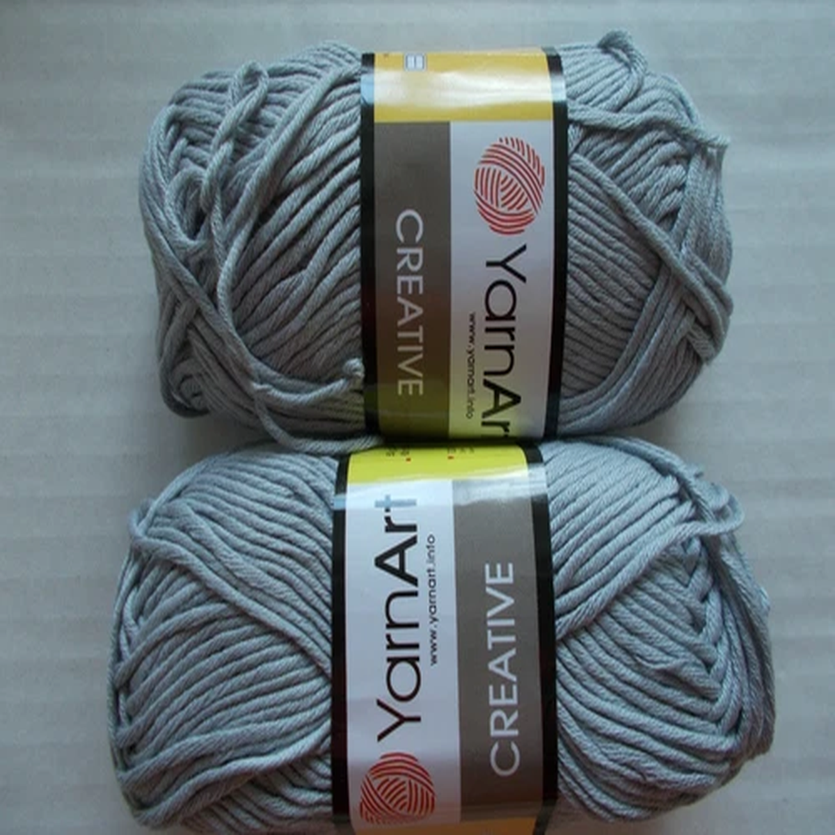 YarnArt Creative 10-ply 100% cotton yarn, light gray, lot of 2, (93 yds each)
