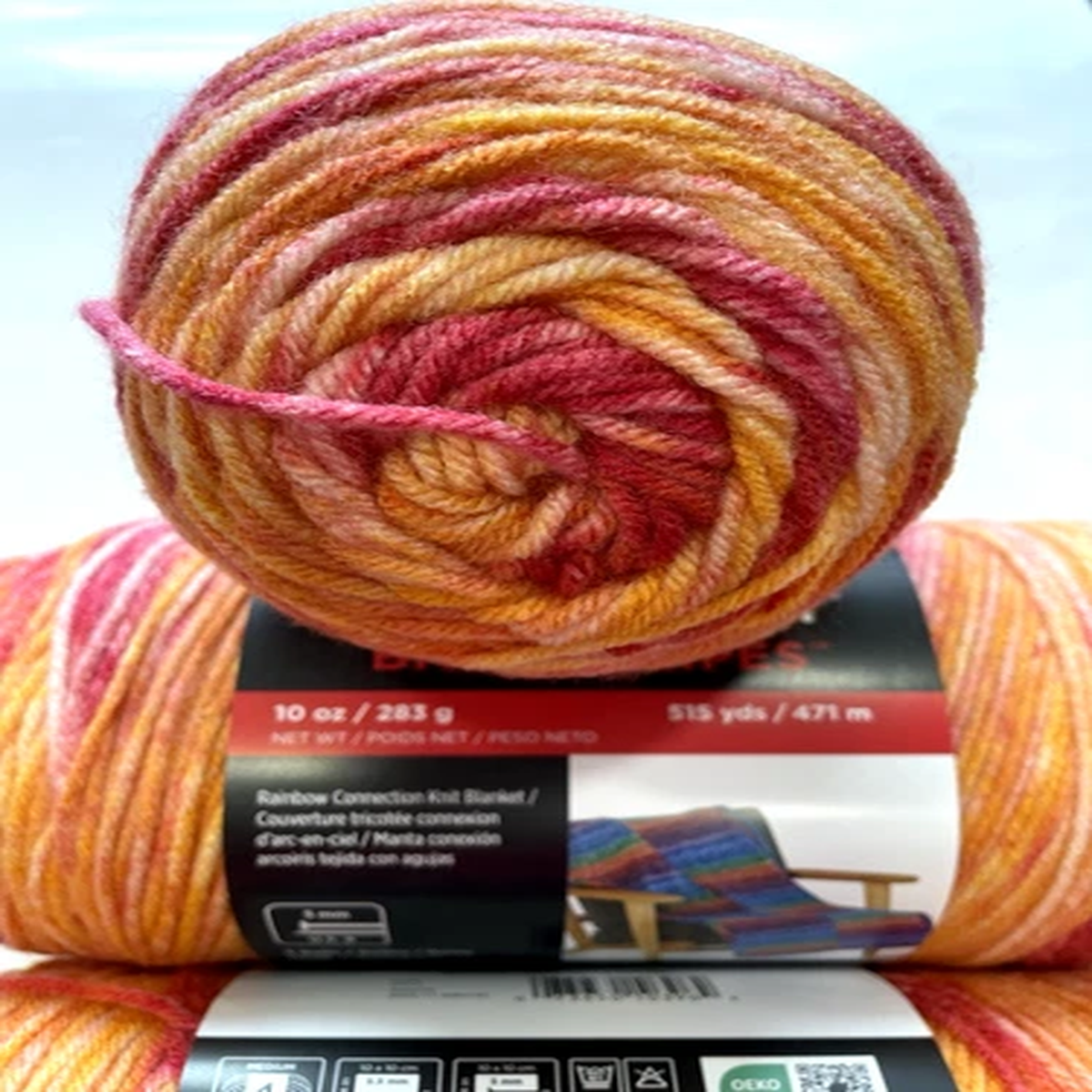 (1 SKEIN) Red Heart BITTY STRIPE YARN "HOT STUFF* 10oz #4 Med. 283g/515yds