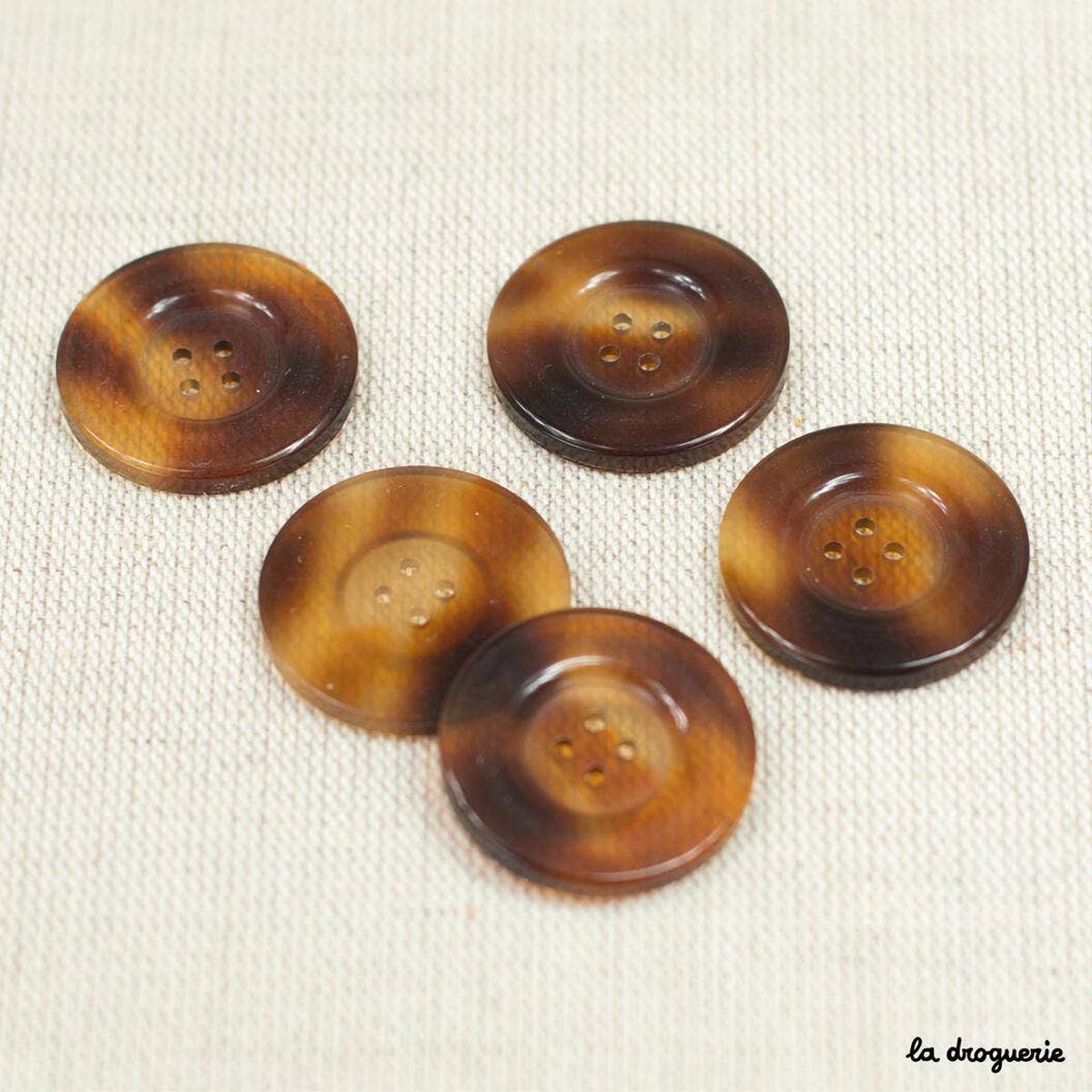 Tortoiseshell button with raised rim, 4 holes, 27 mm