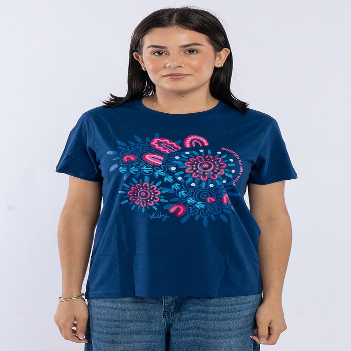 Badhiin Cobalt Cotton Crew Neck Women's T-Shirt