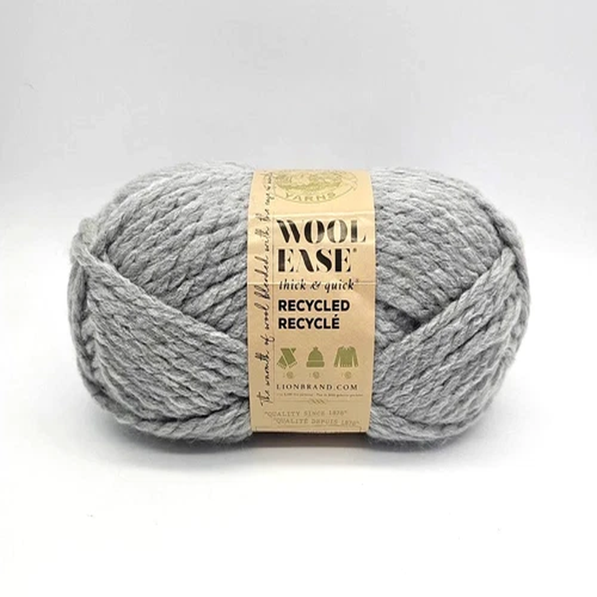 (1 Skein) Lion Brand Yarn 643-150AA Wool-Ease T&Q Recycled Yarn, Grey