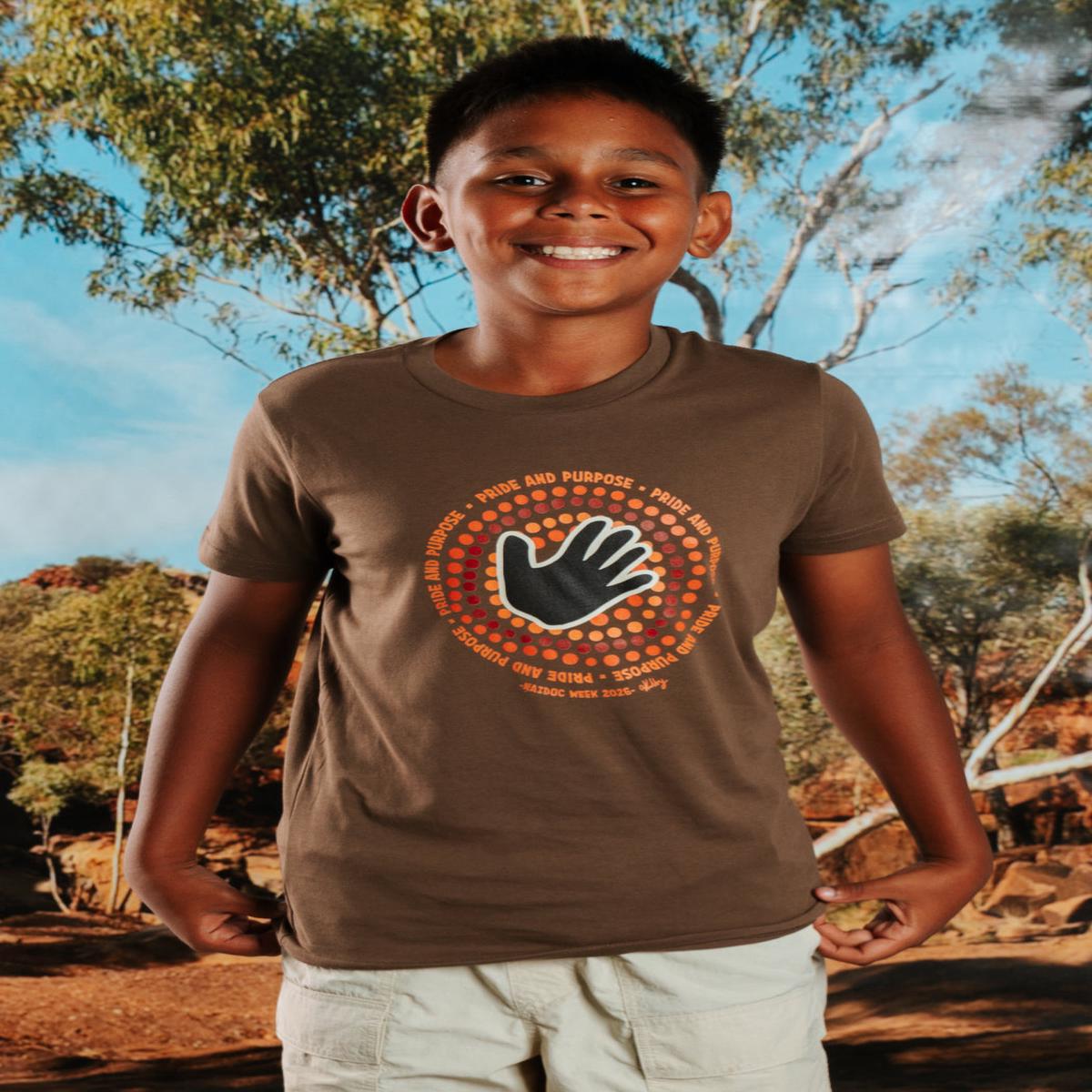 Pride And Purpose NAIDOC Week 2026 Walnut Cotton Crew Neck Kids T-Shirt