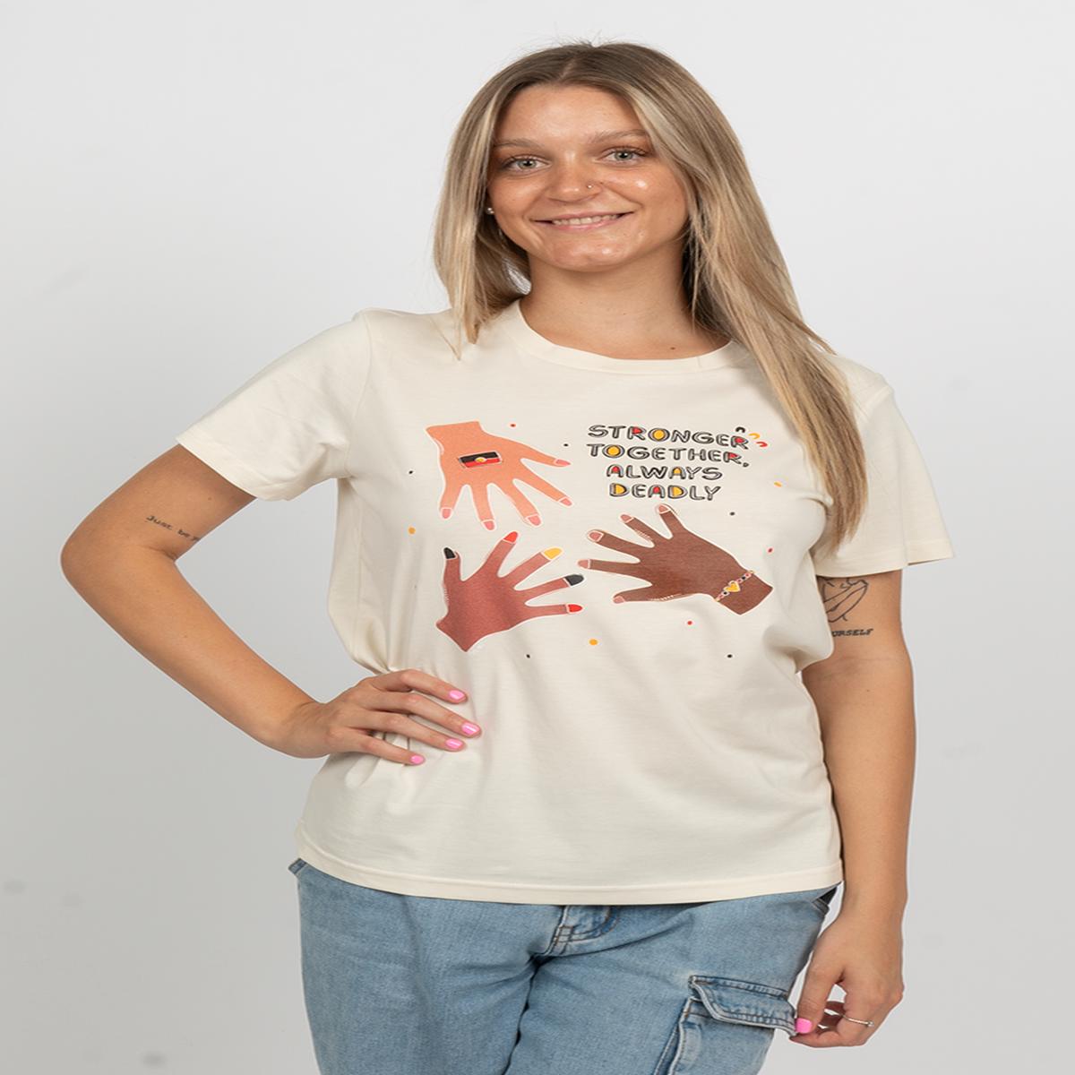Stronger Together Ecru Cotton Crew Neck Women's T-Shirt