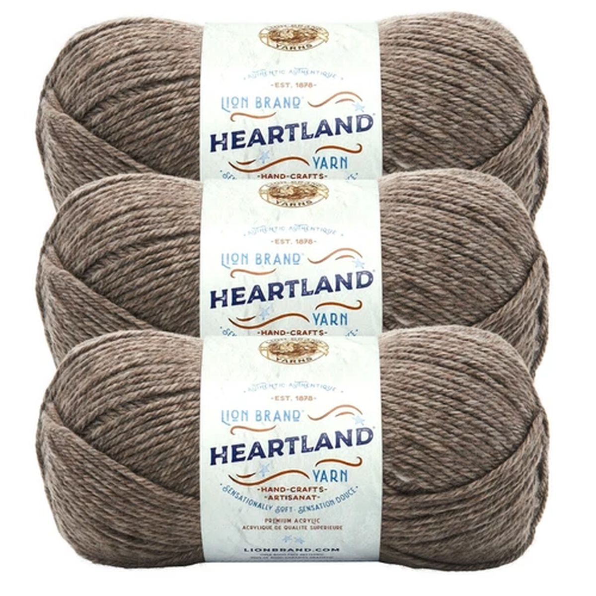 (3 Pack) Lion Brand Yarn 136-125P Heartland  Worsted Weight Yarn, Mammoth Cave