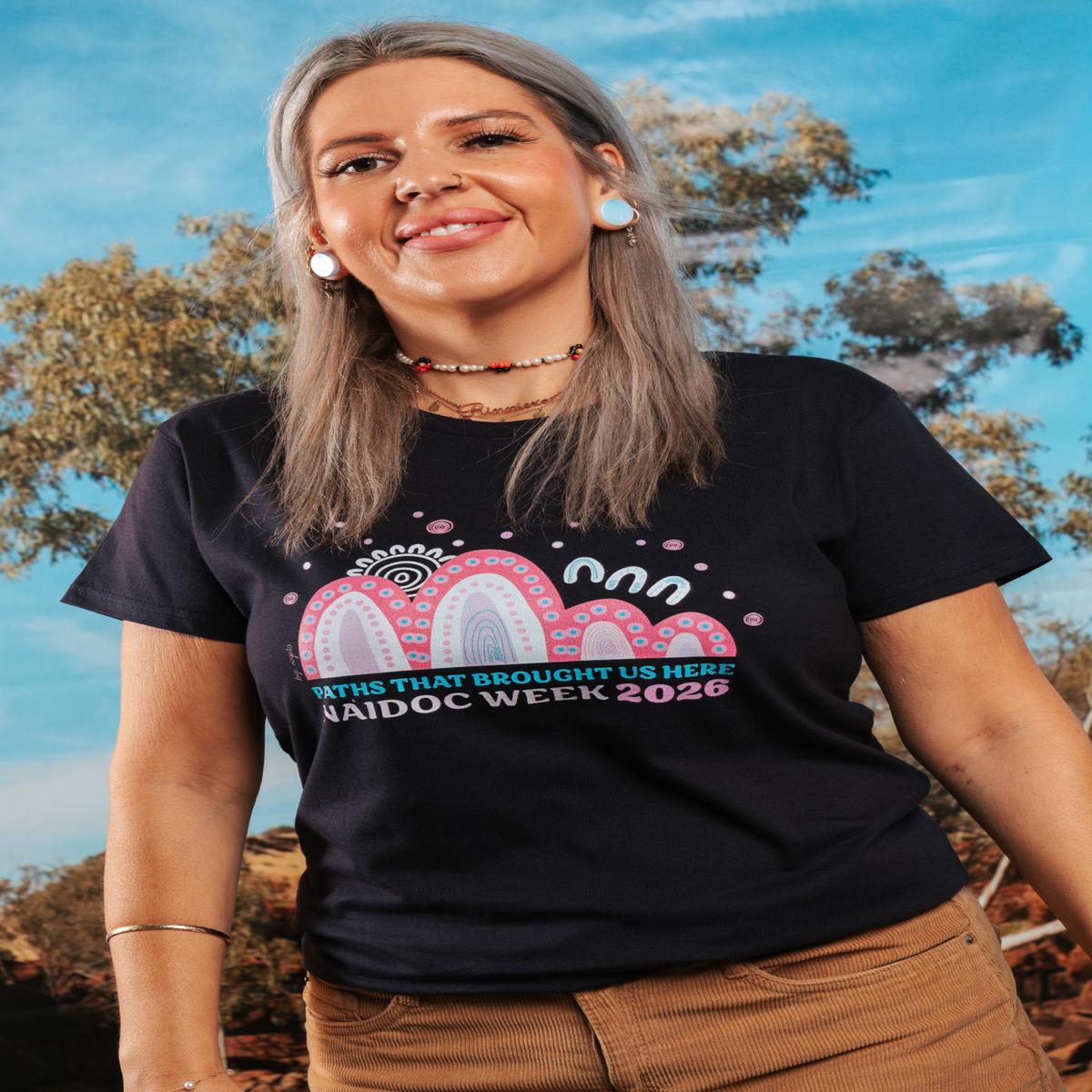 Paths That Brought Us Here NAIDOC Week 2026 Navy Cotton Crew Neck Women's T-Shirt