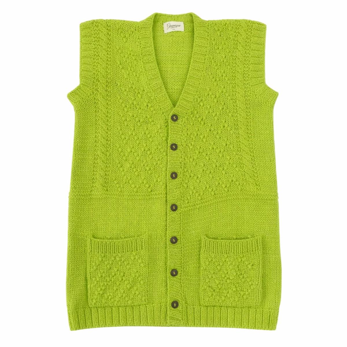 Cardigan | 100% Wool |  Lime Green