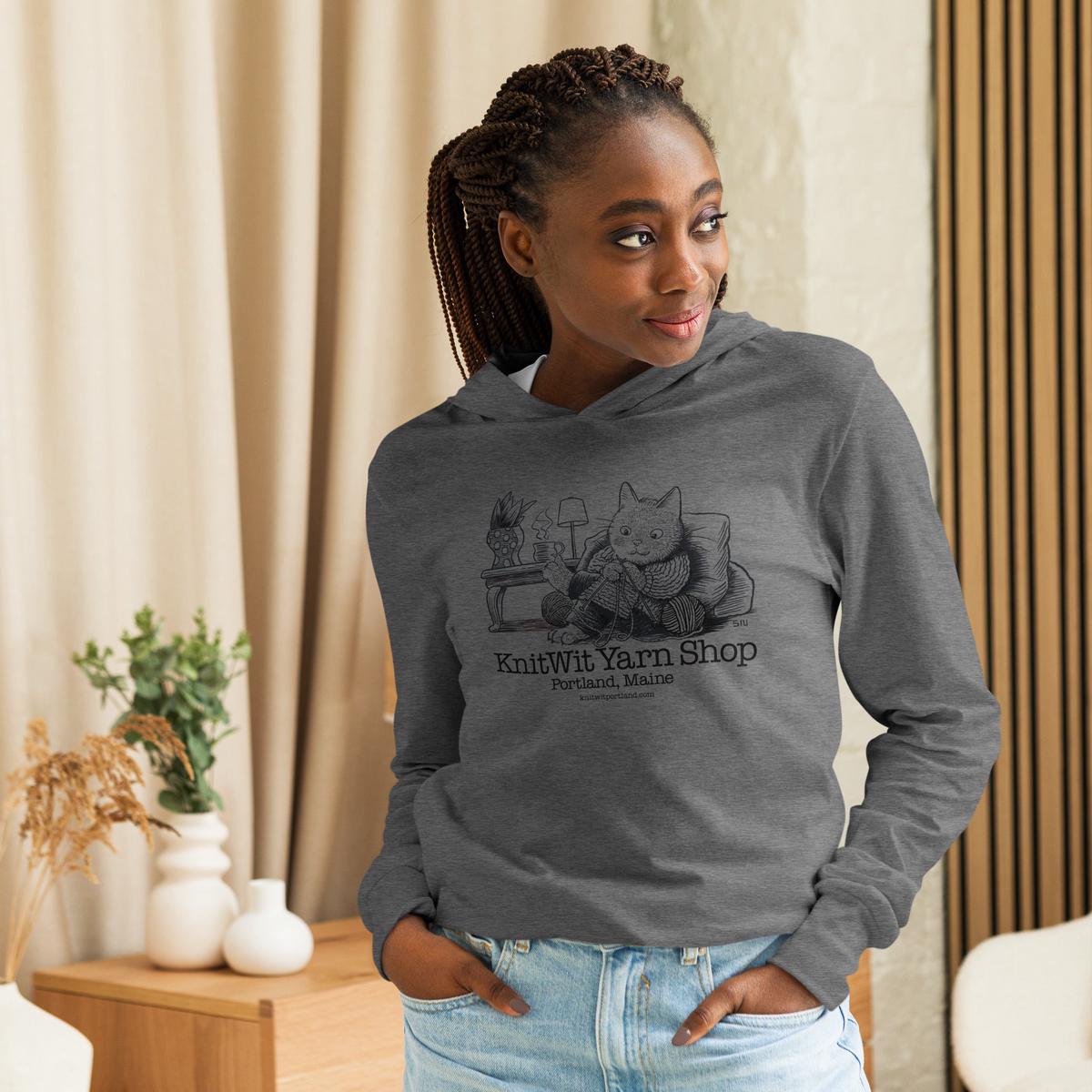 Cat Knitting Hooded long-sleeve tee