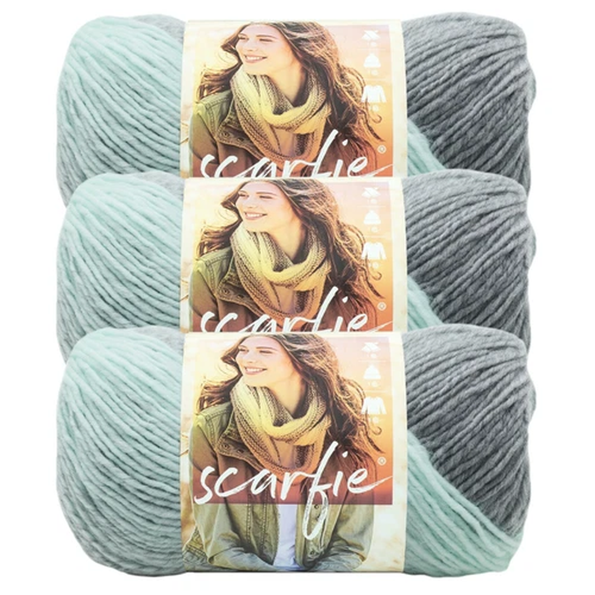 (3 Pack) Lion Brand Yarn 826-217L Scarfie Yarn, Mint/Silver