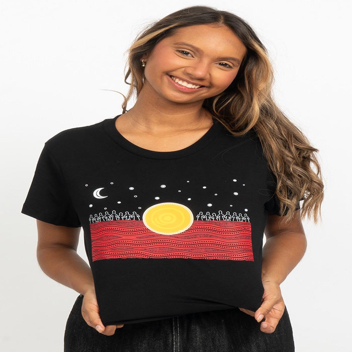 The Night Sky Flag Black Cotton Crew Neck Women's T-Shirt