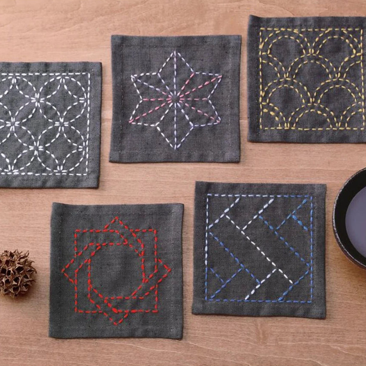Sashiko Tsumugi Coaster Kit Purple