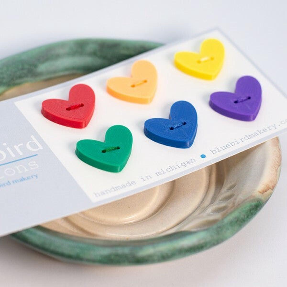 Blue Bird Makery Rainbow Heart Buttons (20mm)