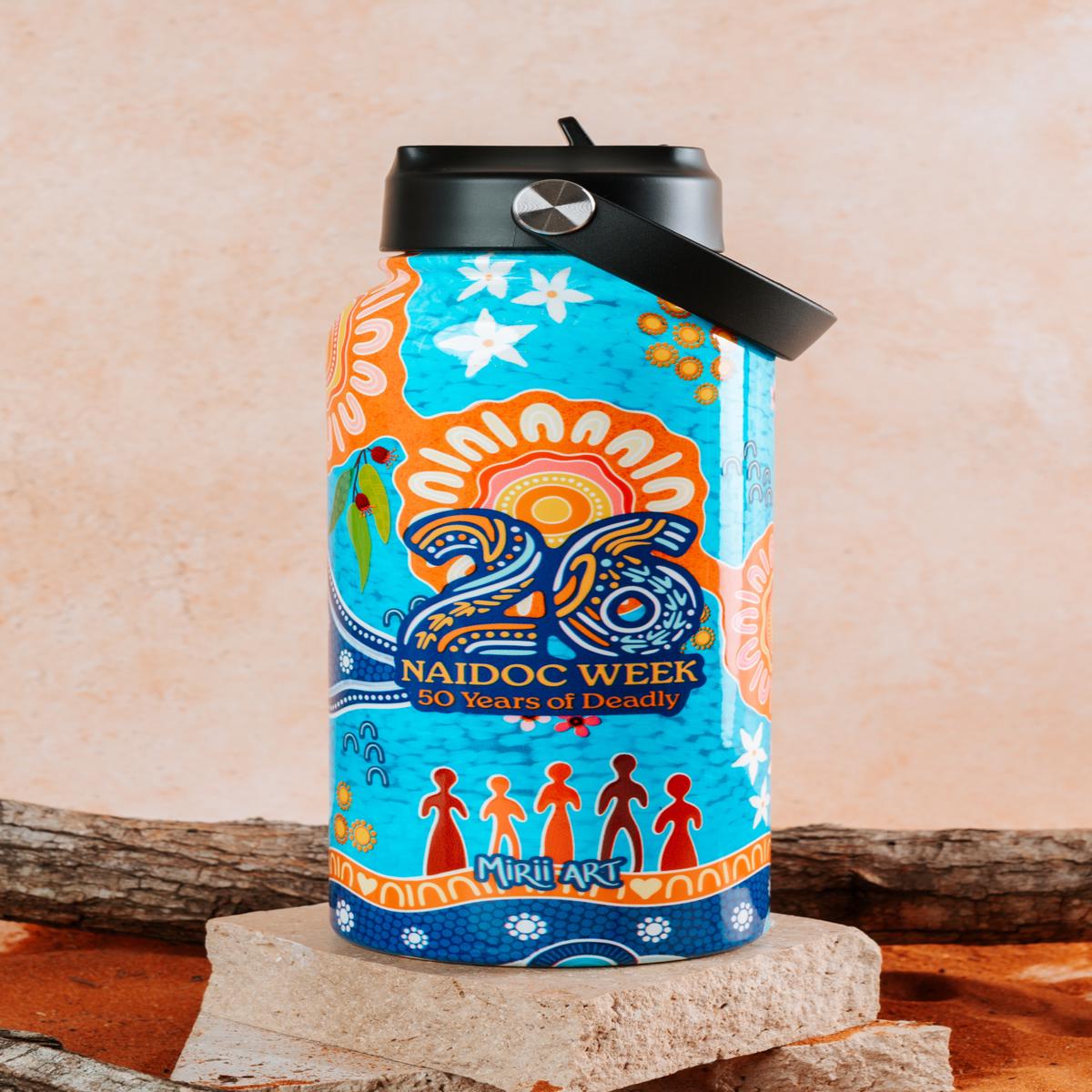 Built On Strong Shoulders NAIDOC 2026 1L Insulated Stainless Steel Drink Bottle with Handle