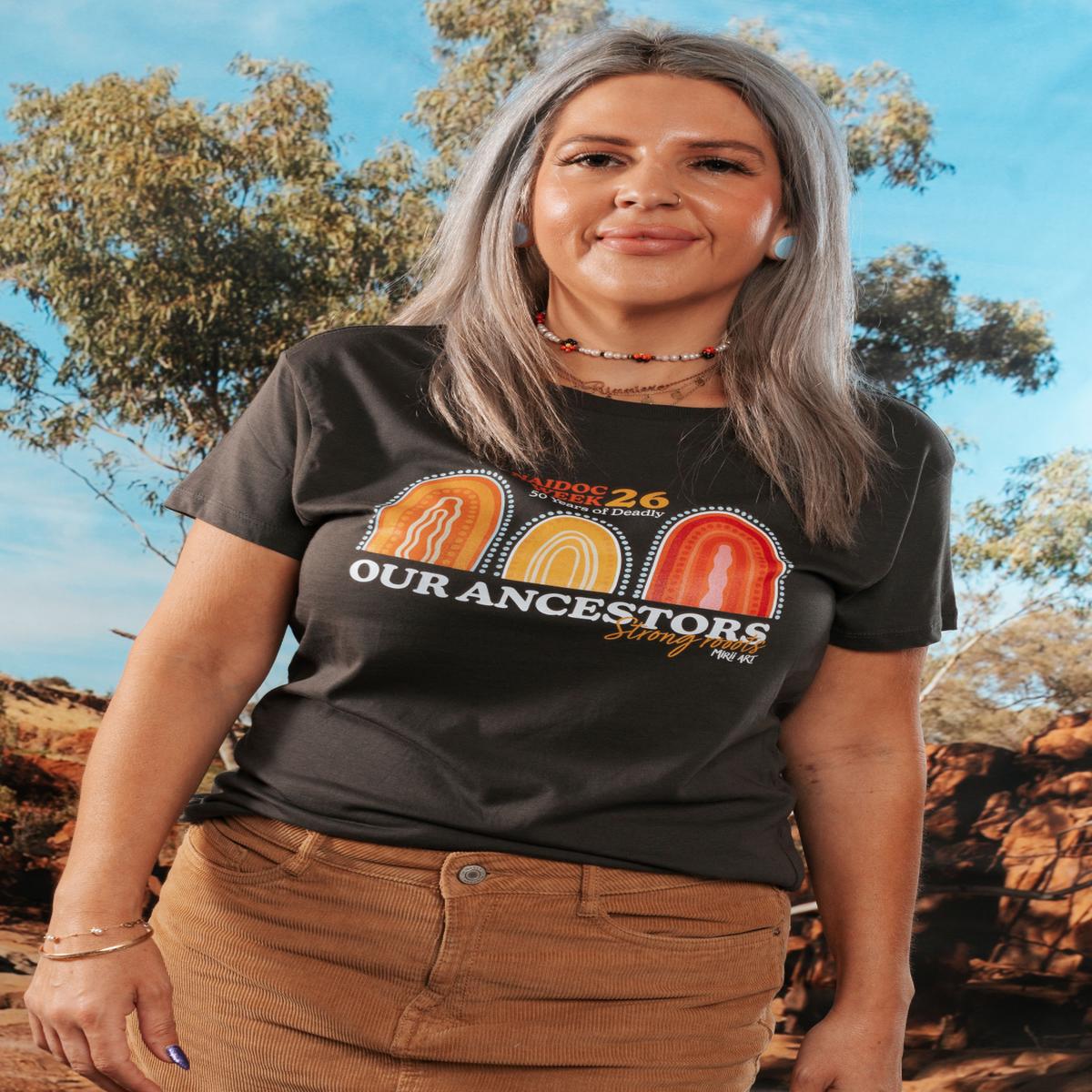 Our Ancestors NAIDOC Week 2026 Charcoal Cotton Crew Neck Women's T-Shirt